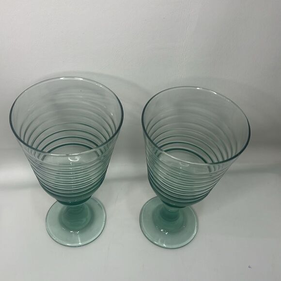Libby Glass Company Sirrus Water Goblets Glasses Set 2 Insulator Vintage Green - Picture 2 of 8